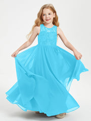 Abiti Damigella Junior Lunghi Top In Pizzo Trasparente Blu Piscina