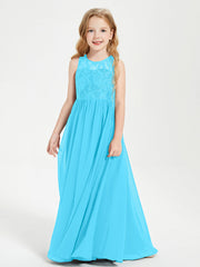 Abiti Damigella Junior Lunghi Top In Pizzo Trasparente Blu Piscina