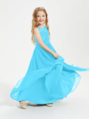 Abiti Damigella Junior Lunghi Top In Pizzo Trasparente Blu Piscina