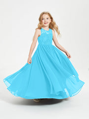 Abiti Damigella Junior Lunghi Top In Pizzo Trasparente Blu Piscina