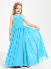 Abiti Damigella Junior Lunghi Top In Pizzo Trasparente Blu Piscina