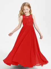 Abiti Damigella Junior Lunghi Top In Pizzo Trasparente Rosso