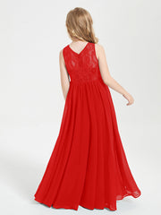 Abiti Damigella Junior Lunghi Top In Pizzo Trasparente Rosso