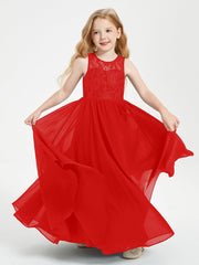 Abiti Damigella Junior Lunghi Top In Pizzo Trasparente Rosso