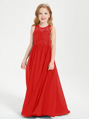Abiti Damigella Junior Lunghi Top In Pizzo Trasparente Rosso