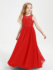Abiti Damigella Junior Lunghi Top In Pizzo Trasparente Rosso