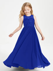 Abiti Damigella Junior Lunghi Top In Pizzo Trasparente Blu Royal