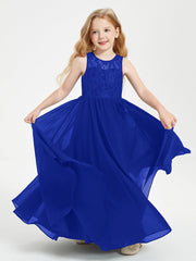 Abiti Damigella Junior Lunghi Top In Pizzo Trasparente Blu Royal