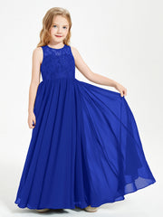 Abiti Damigella Junior Lunghi Top In Pizzo Trasparente Blu Royal