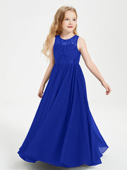 Abiti Damigella Junior Lunghi Top In Pizzo Trasparente Blu Royal