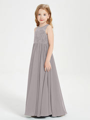 Abiti Damigella Junior Lunghi Top In Pizzo Trasparente Argento