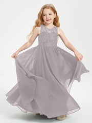 Abiti Damigella Junior Lunghi Top In Pizzo Trasparente Argento