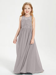 Abiti Damigella Junior Lunghi Top In Pizzo Trasparente Argento