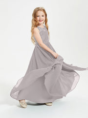 Abiti Damigella Junior Lunghi Top In Pizzo Trasparente Argento