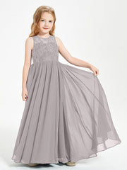 Abiti Damigella Junior Lunghi Top In Pizzo Trasparente Argento