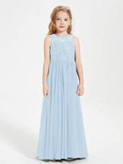 Abiti Damigella Junior Lunghi Top In Pizzo Trasparente Blu Cielo