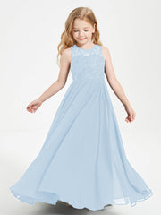 Abiti Damigella Junior Lunghi Top In Pizzo Trasparente Blu Cielo