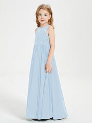 Abiti Damigella Junior Lunghi Top In Pizzo Trasparente Blu Cielo