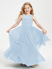 Abiti Damigella Junior Lunghi Top In Pizzo Trasparente Blu Cielo