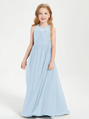 Abiti Damigella Junior Lunghi Top In Pizzo Trasparente Blu Cielo