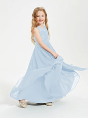 Abiti Damigella Junior Lunghi Top In Pizzo Trasparente Blu Cielo