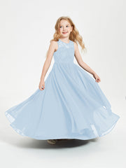 Abiti Damigella Junior Lunghi Top In Pizzo Trasparente Blu Cielo