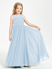 Abiti Damigella Junior Lunghi Top In Pizzo Trasparente Blu Cielo