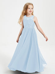 Abiti Damigella Junior Lunghi Top In Pizzo Trasparente Blu Cielo