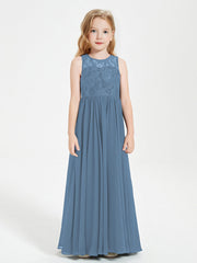 Abiti Damigella Junior Lunghi Top In Pizzo Trasparente Blu Ardesia