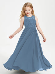 Abiti Damigella Junior Lunghi Top In Pizzo Trasparente Blu Ardesia