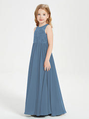 Abiti Damigella Junior Lunghi Top In Pizzo Trasparente Blu Ardesia