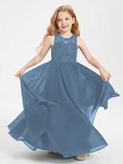 Abiti Damigella Junior Lunghi Top In Pizzo Trasparente Blu Ardesia