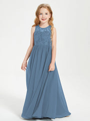 Abiti Damigella Junior Lunghi Top In Pizzo Trasparente Blu Ardesia