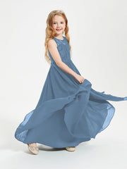 Abiti Damigella Junior Lunghi Top In Pizzo Trasparente Blu Ardesia