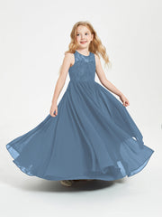 Abiti Damigella Junior Lunghi Top In Pizzo Trasparente Blu Ardesia