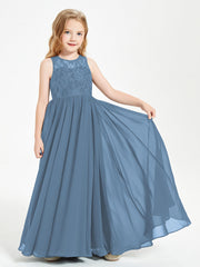 Abiti Damigella Junior Lunghi Top In Pizzo Trasparente Blu Ardesia