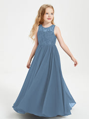 Abiti Damigella Junior Lunghi Top In Pizzo Trasparente Blu Ardesia