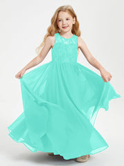 Abiti Damigella Junior Lunghi Top In Pizzo Trasparente Azzurro Spa