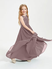 Abiti Damigella Junior Lunghi Top In Pizzo Trasparente Malva Vintage