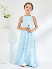 Abiti Damigella Junior Con Scollo Bateau E Cinta Blu Cielo