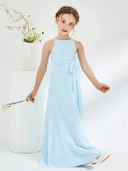 Abiti Damigella Junior Con Scollo Bateau E Cinta Blu Cielo