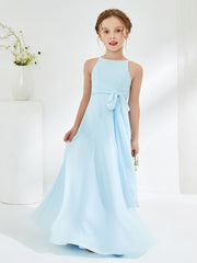 Abiti Damigella Junior Con Scollo Bateau E Cinta Blu Cielo