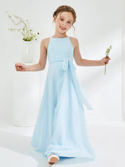 Abiti Damigella Junior Con Scollo Bateau E Cinta Blu Cielo