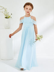 Abiti Damigella Junior Con Spalle Scoperte E Drappeggio Blu Cielo