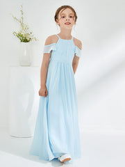 Abiti Damigella Junior Con Spalle Scoperte E Drappeggio Blu Cielo