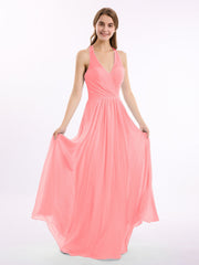 Abito in chiffon con scollo a V e spalline con fiocco Fenicottero