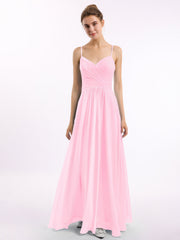 Abito in chiffon con spalline sottili e scollo a cuore Rosa Bonbon