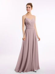 Abito in Chiffon con Spalline Sottili e Scollo a Cuore Malva Vintage