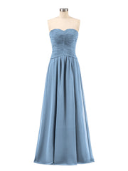 Abito da Damigella in Chiffon Senza Spalline Scollo a Cuore Blu Ardesia