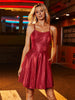 Abito Corto Glitter Con Schiena Stringata E Tasche Borgogna